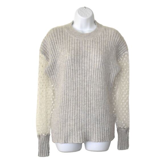 B2 Auth SEE BY CHLOE Light Grey Wool Sheer Back & Sleeves Floral Sweater Size L - Picture 1 of 5